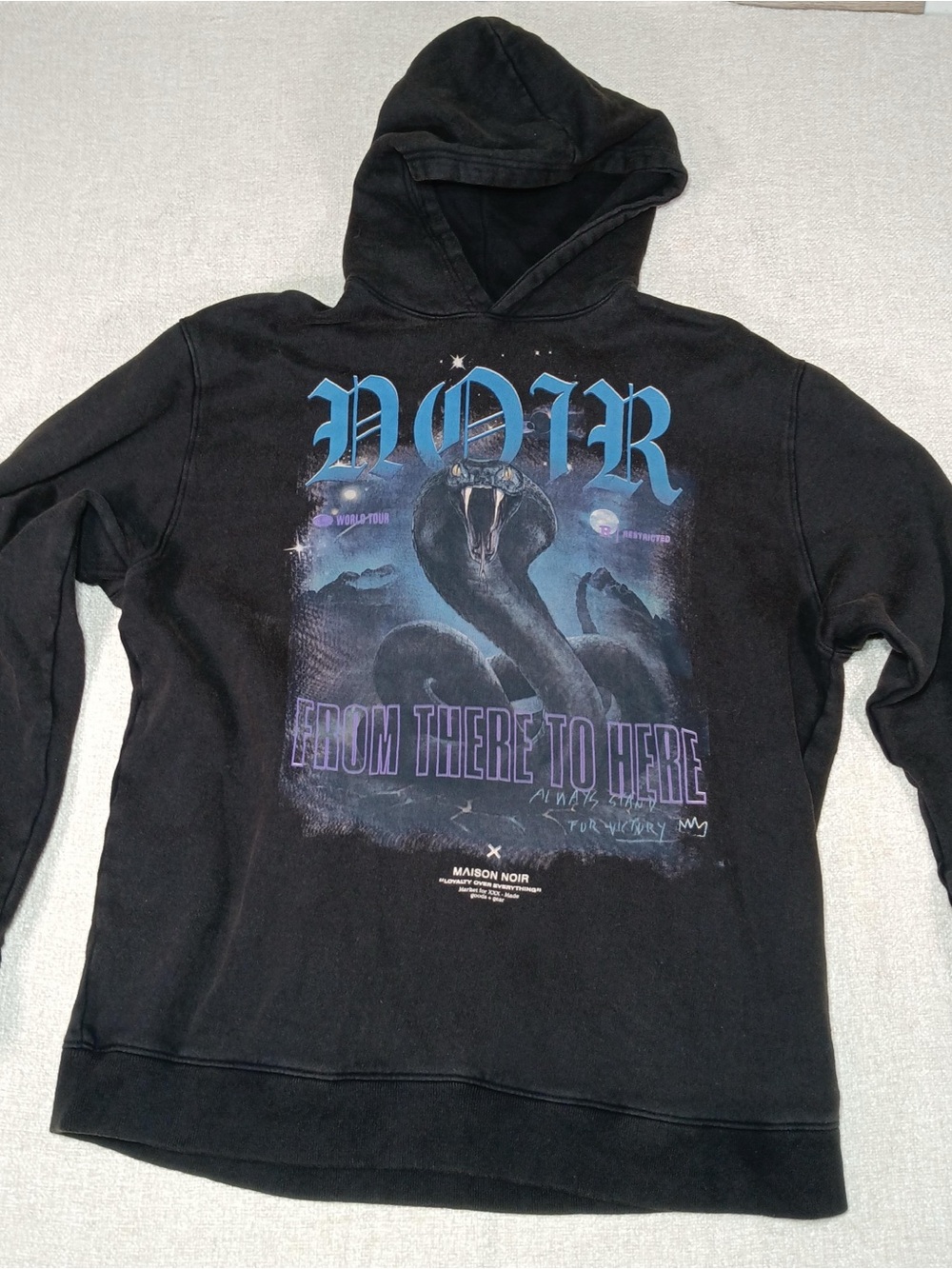 Maison Noir Hoodie Mens 2XL Black Snake World Tour Graphic Streetwear Pullover